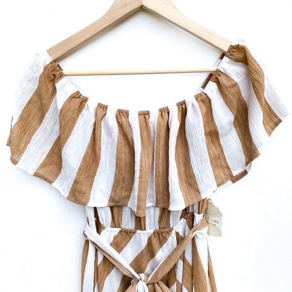 NWT Altar'd State Ivory Beige Striped Hi Low Dress - Picture 3 of 9